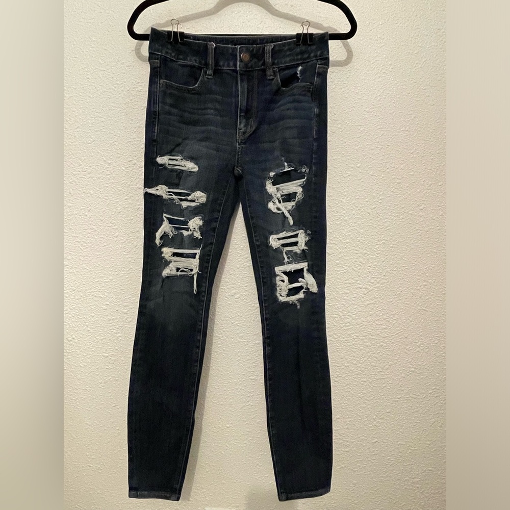 American Eagle Women High Rise Jegging Sz 4 Thrashd 360 Next Level Stretch dark